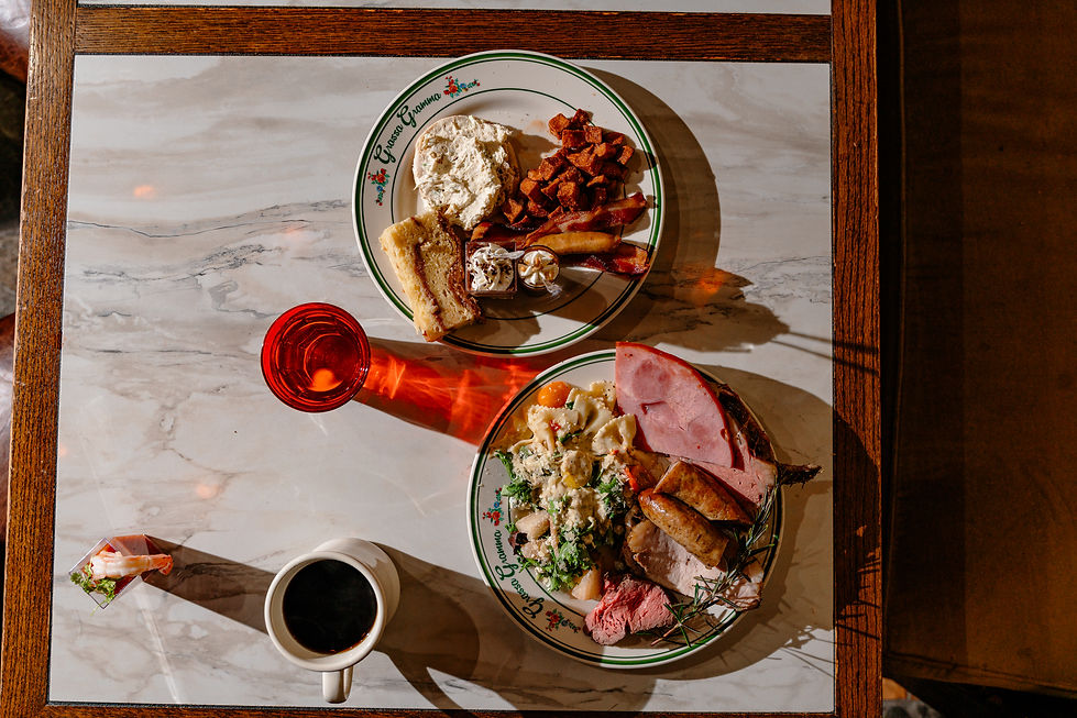 italian brunch buffet full plates at grassa gramma louisville - ham, sausage, potatoes