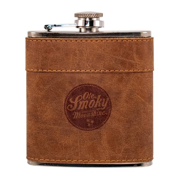 BROWN LEATHER WRAPPED FLASK, view 1