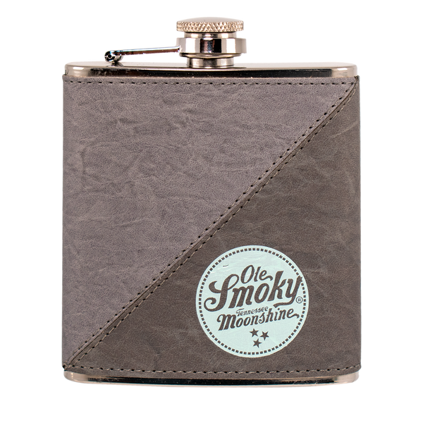 TEXTURED GREY LEATHER WRAPPED FLASK, view 1