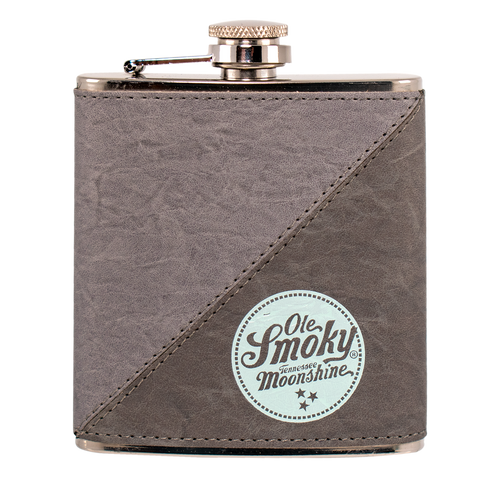 TEXTURED GREY LEATHER WRAPPED FLASK