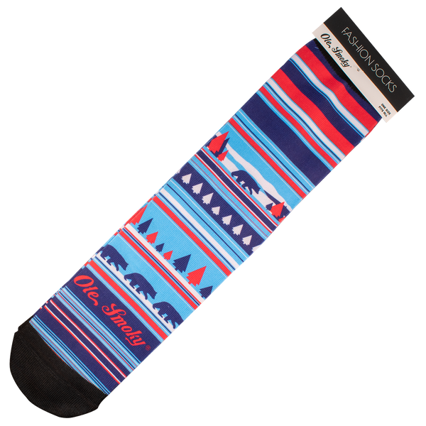 RED AND BLUE SCENIC BEAR SOCKS, view 1