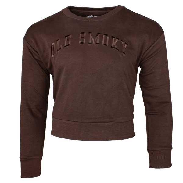 TERRY CROP CREWNECK - CHOCOLATE BROWN, view 1