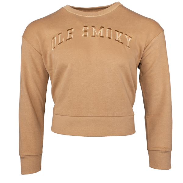 TERRY CROP CREWNECK - TRUE CAMEL, view 1